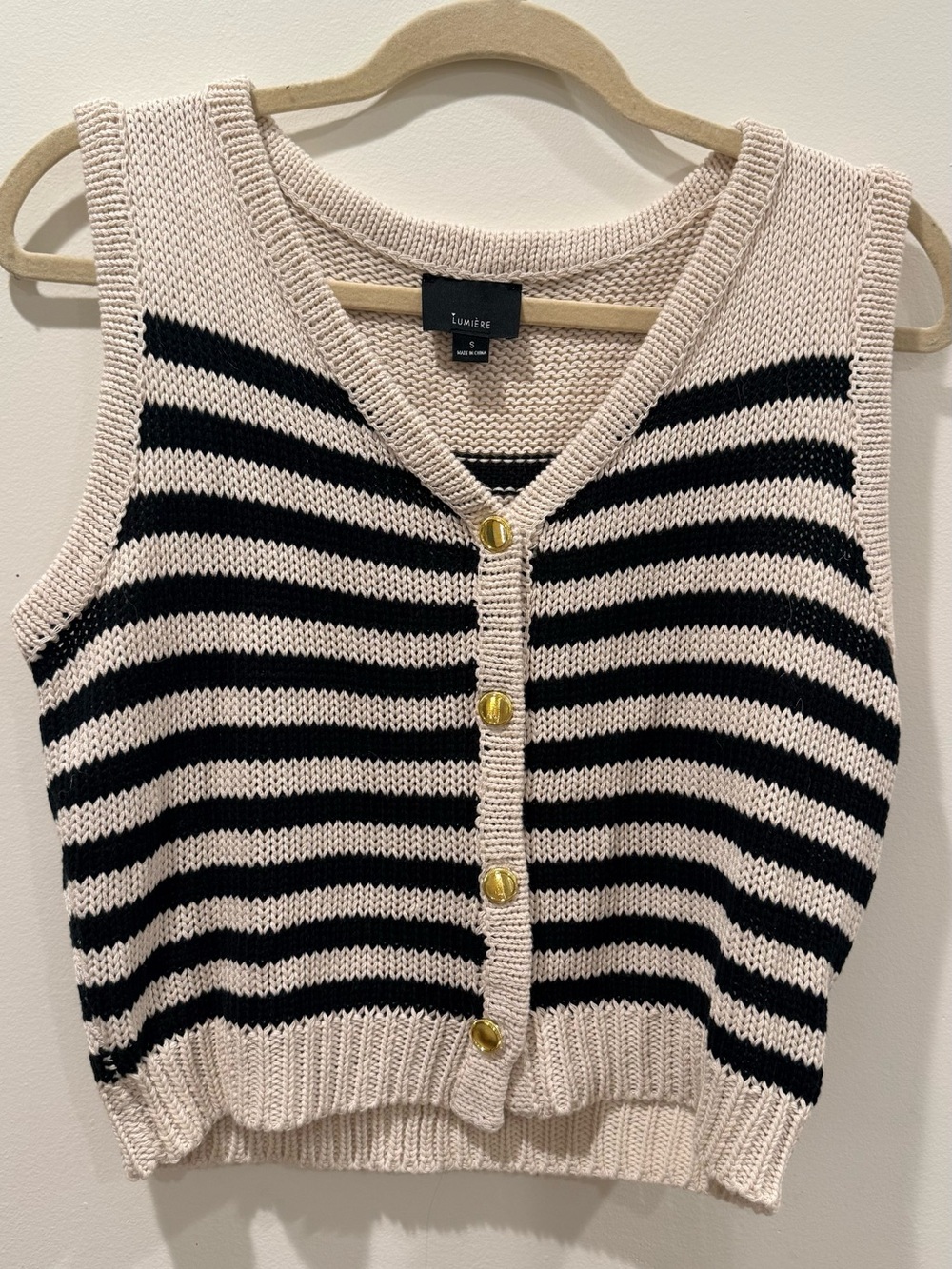 Lumiere Black & Cream Striped V-Neck Sweater Vest